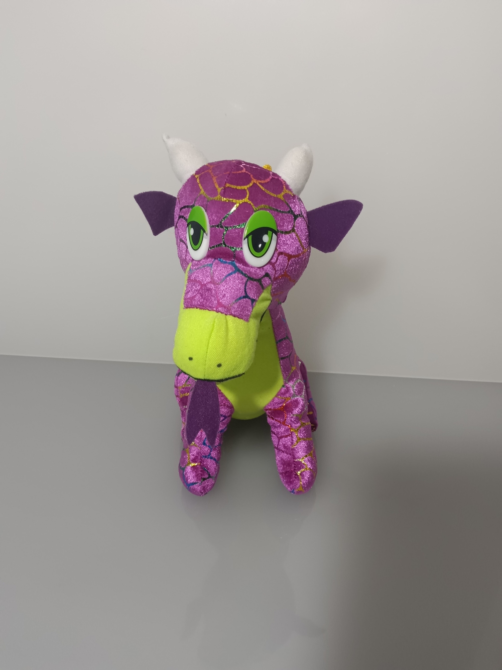 Classic Purple and Lime Diamond Dragon Plush Toy